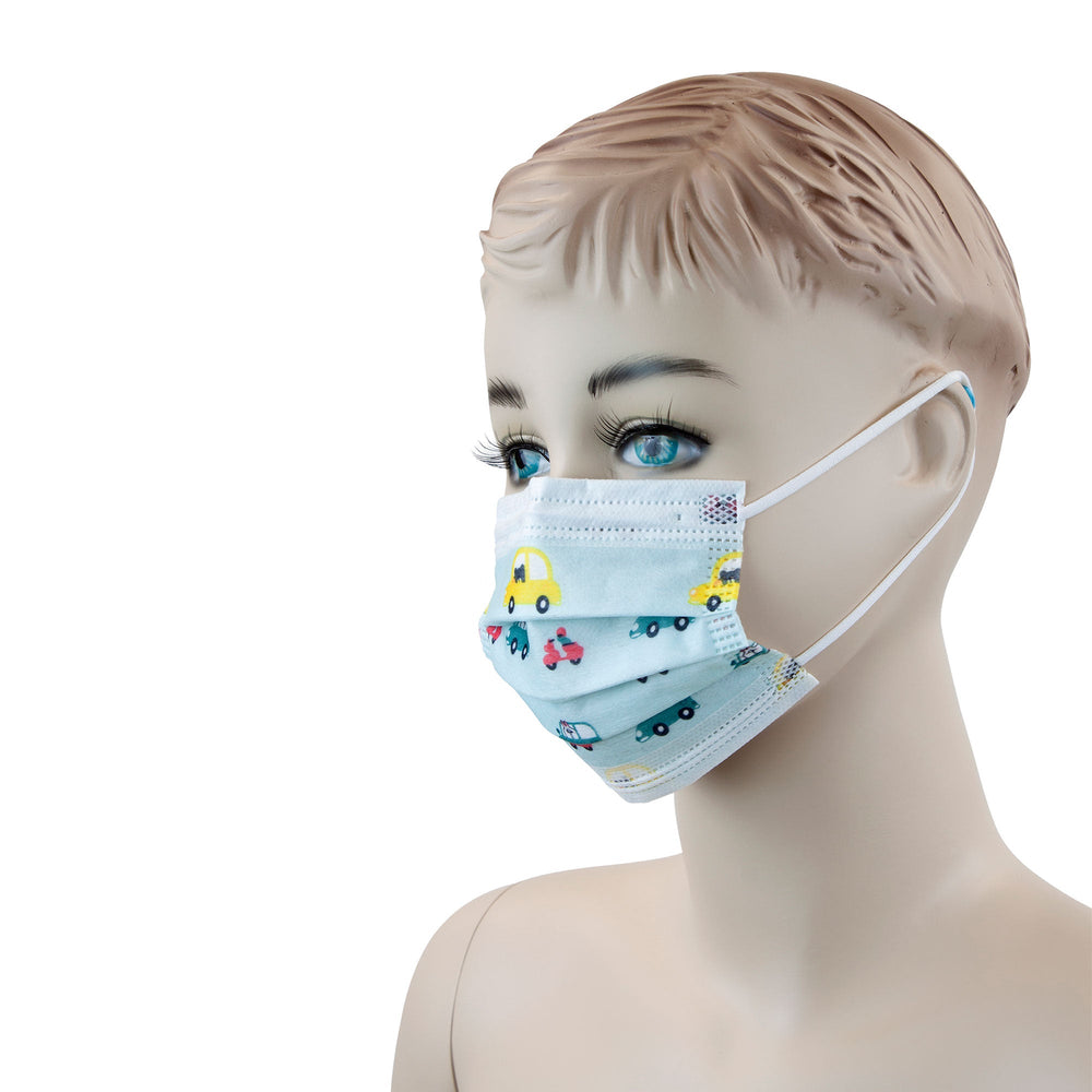 Child Face Mask, Car Print / Blue Background