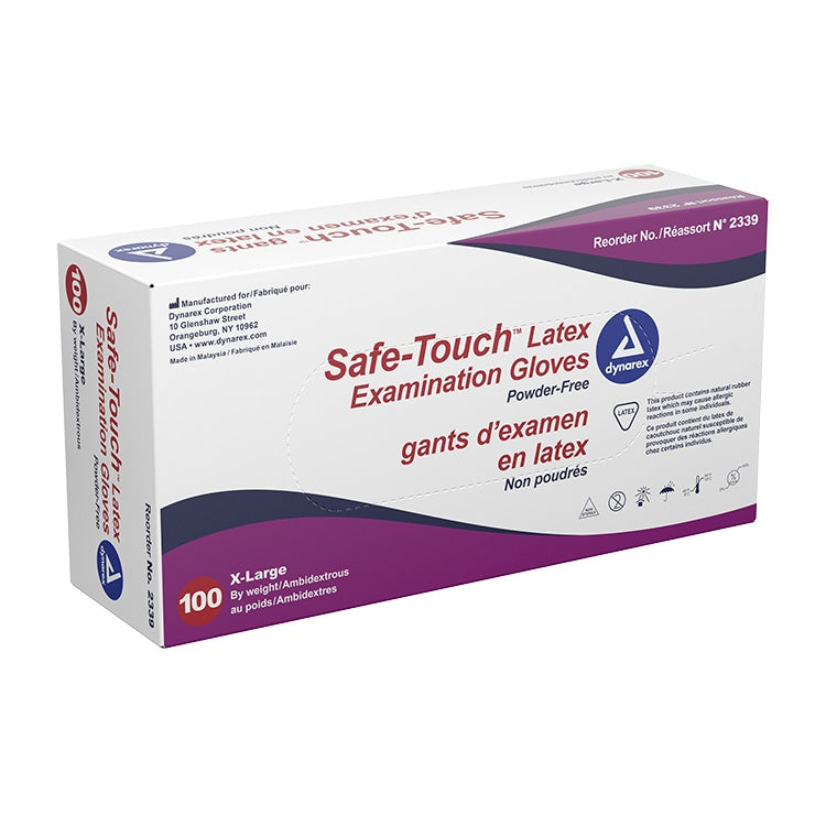 Safe-Touch Latex Exam Gloves, X-Large, Powder-Free, 10/100/cs