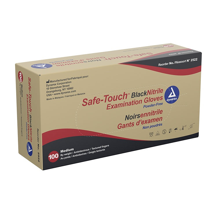 Safe-Touch Black Nitrile Exam Gloves, Large, Powder-Free, Black, 10/100/cs
