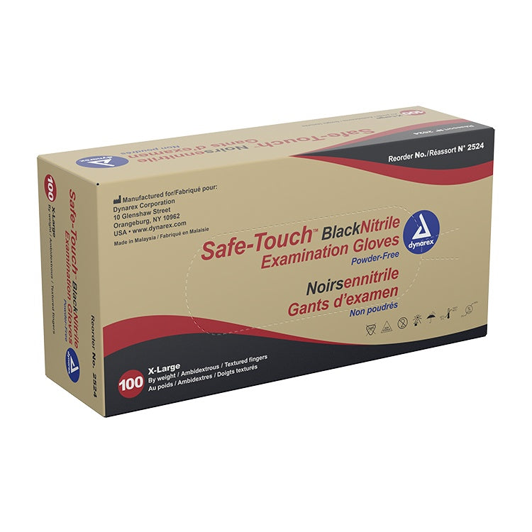 Safe-Touch Black Nitrile Exam Gloves, X-Large, Powder-Free, Black, 10/100/cs