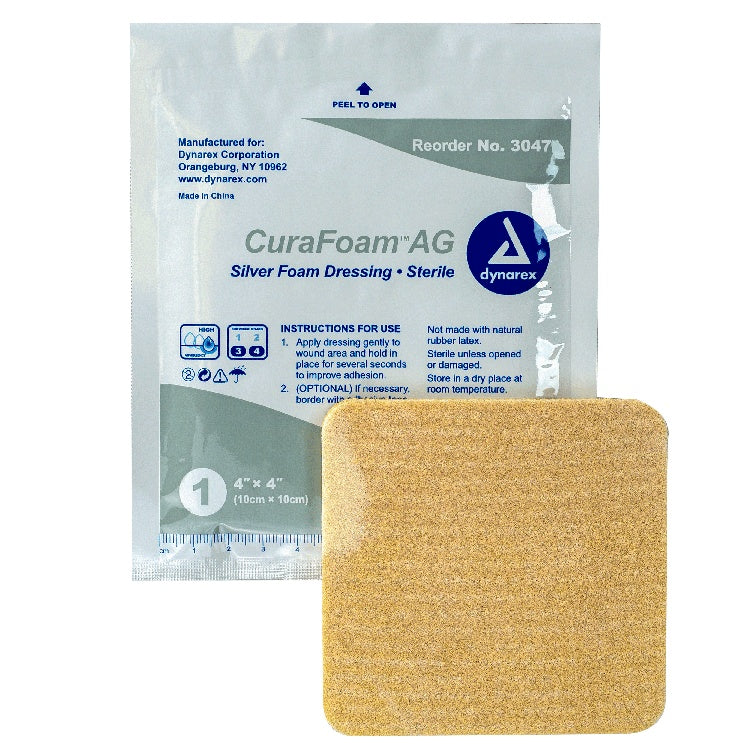 CuraFoam AG Silver Foam Dressing, 4" x 4"