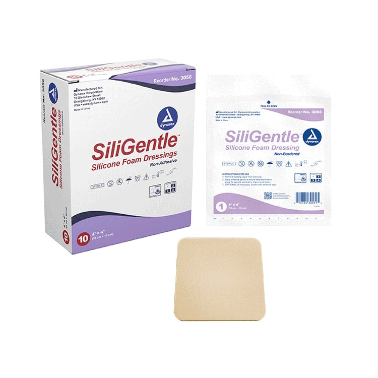SiliGentle - Non-Adhesive Silicone Foam Dressing, 4" x 4", 12/10/cs
