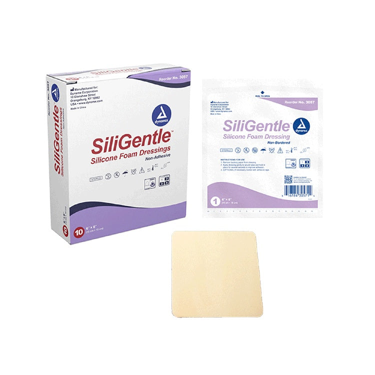 SiliGentle - Non-Adhesive Silicone Foam Dressing, 6" x 6", 12/10/cs