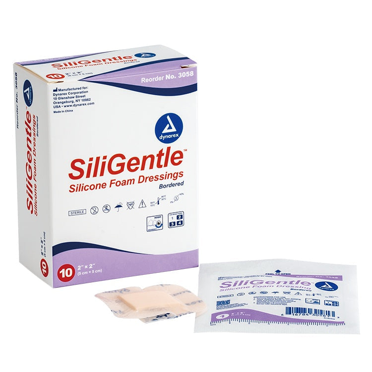 SiliGentle - Silicone Bordered Foam Dressing, 2" x 2", 12/10/cs