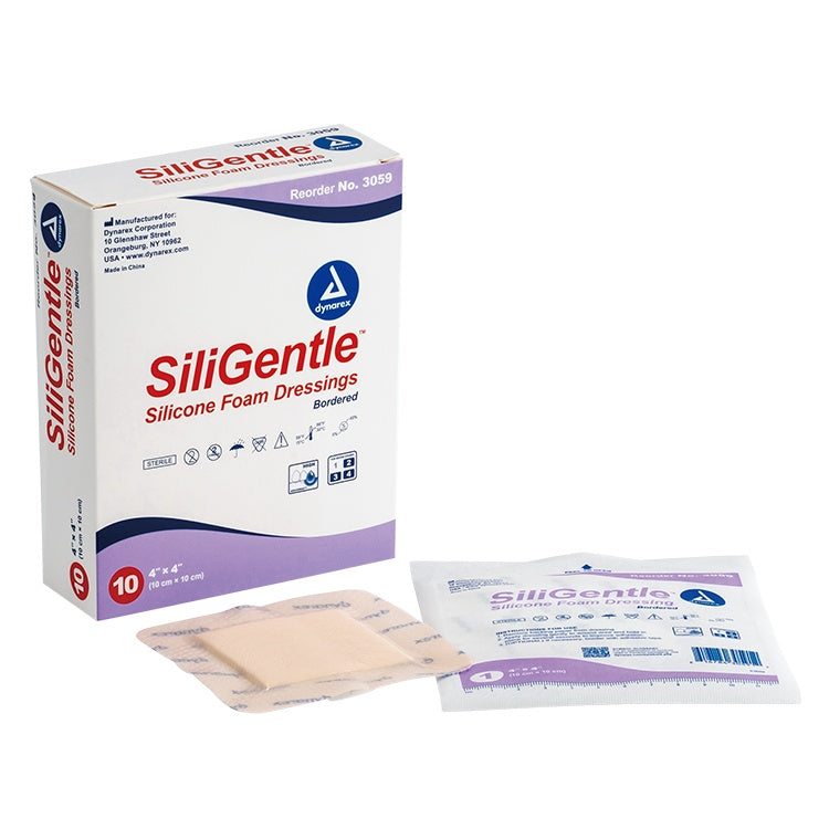 SiliGentle - Silicone Bordered Foam Dressing, 4" x 4", 12/10/cs