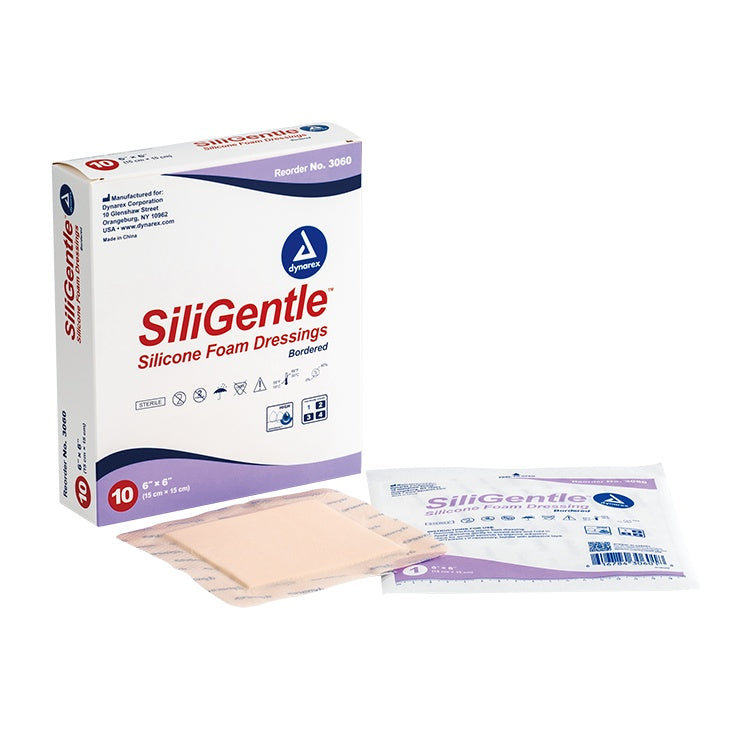 SiliGentle - Silicone Bordered Foam Dressing, 6" x 6", 12/10/cs