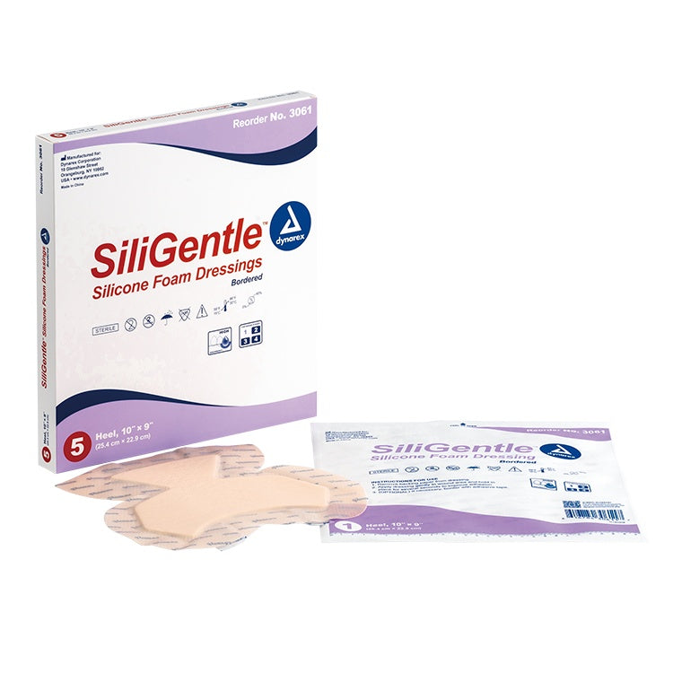 SiliGentle - Silicone Bordered Foam Dressing, Heel, 10" x 9", 12/5/cs