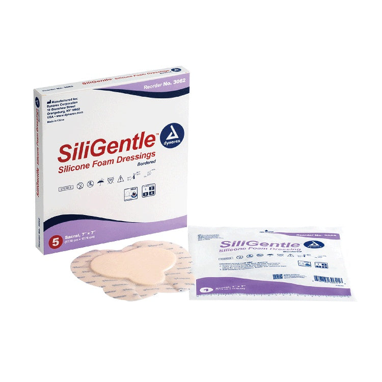 SiliGentle - Silicone Bordered Foam Dressing, Sacral, 7" x 7", 12/5/cs