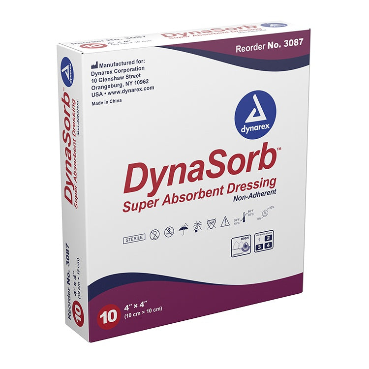DynaSorb - Super Absorbent Dressing, Non-Adhering, 4" x 4", 12/10/cs