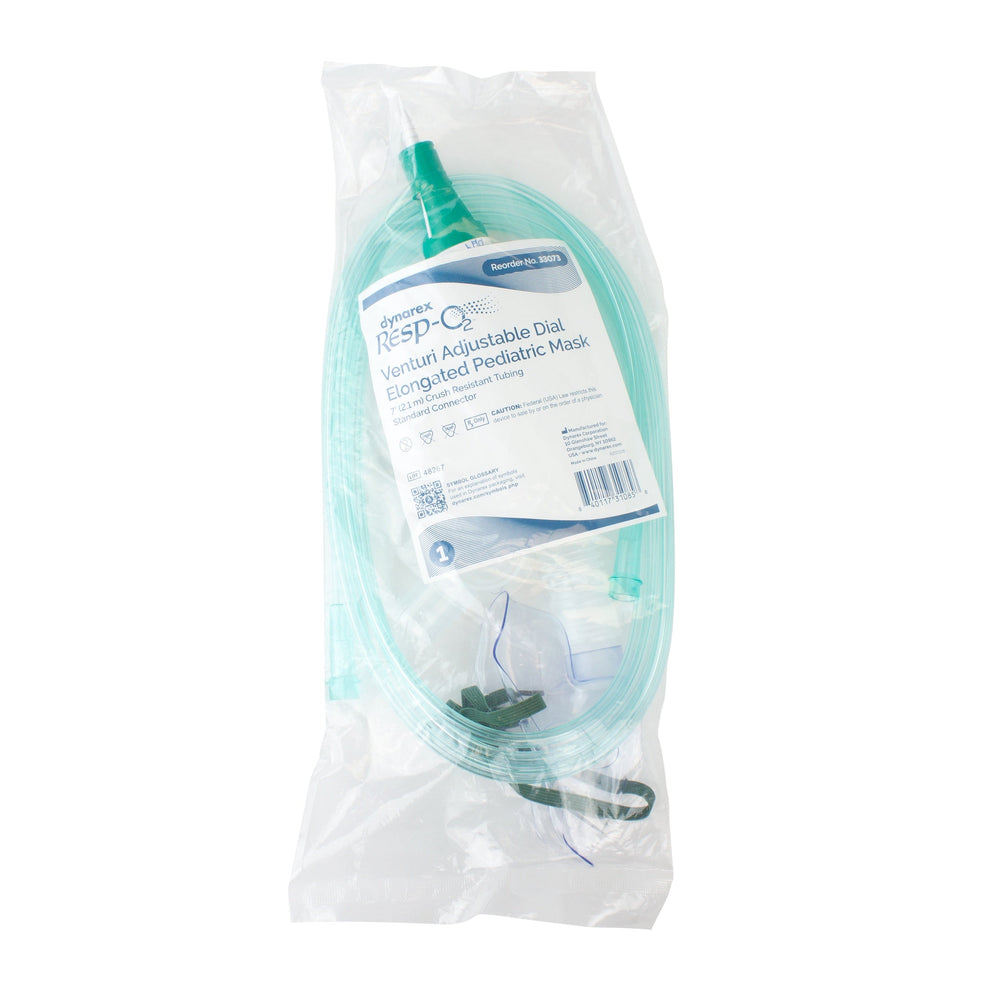 Venturi Adjustable Dial Elongated Mask w/ 7' (2.1 m) tubing, Pediatric/Standard Connector, 50/cs