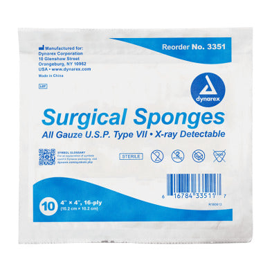 X-Ray Detectable Surgical Gauze Sponge - Sterile, 4" x 4"