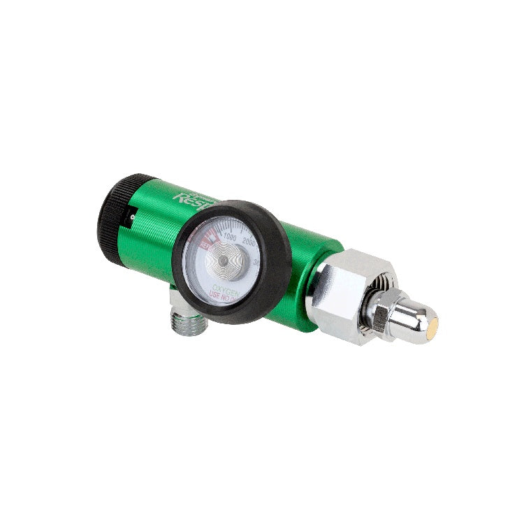 CGA 540 Style Mini Oxygen Regulator - 0-8 LPM, DISS outlet, Brass-Sleeved, 5/1/cs