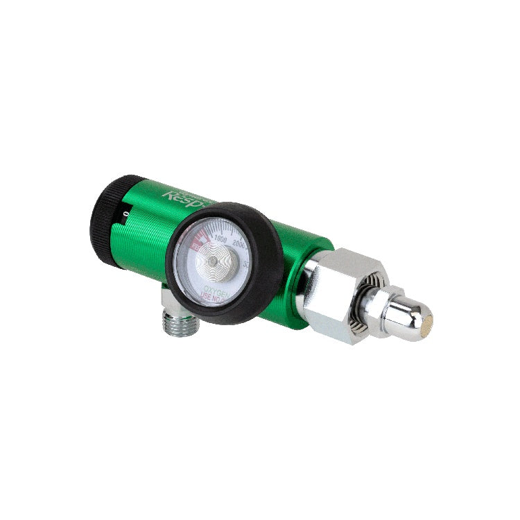 CGA 540 Style Mini Oxygen Regulator - 0-15 LPM, DISS outlet, Brass-Sleeved, 5/1/cs