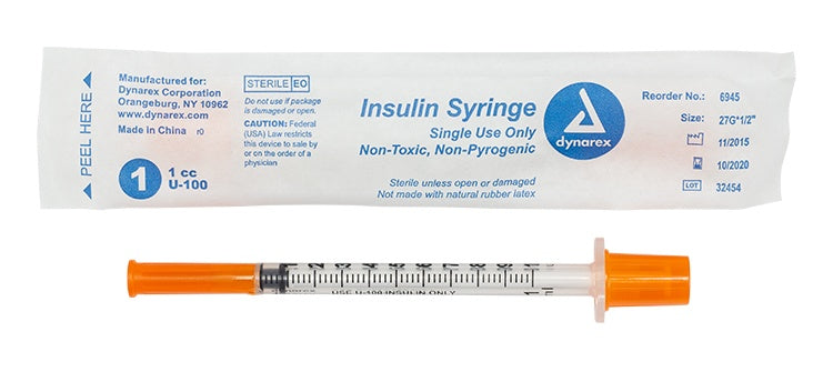 Insulin Syringe - Non-Safety - Individual Wrapped, 27G, 1/2" Needle, 1 cc, 5/100/cs