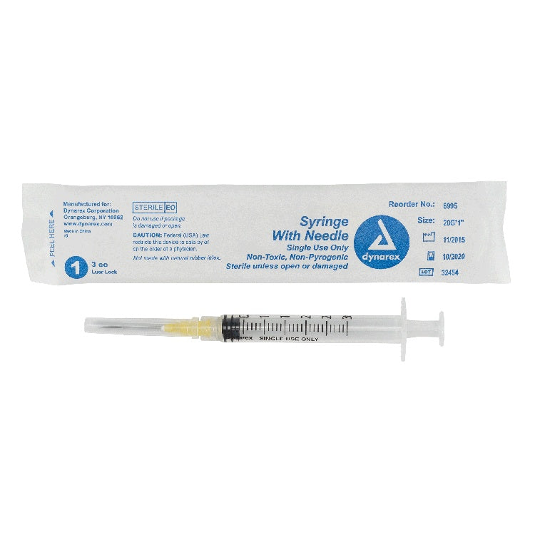 Syringe - Non-Safety with Needle - Luer Lock, 20G, 1" Needle, 3 cc, 8/100/cs