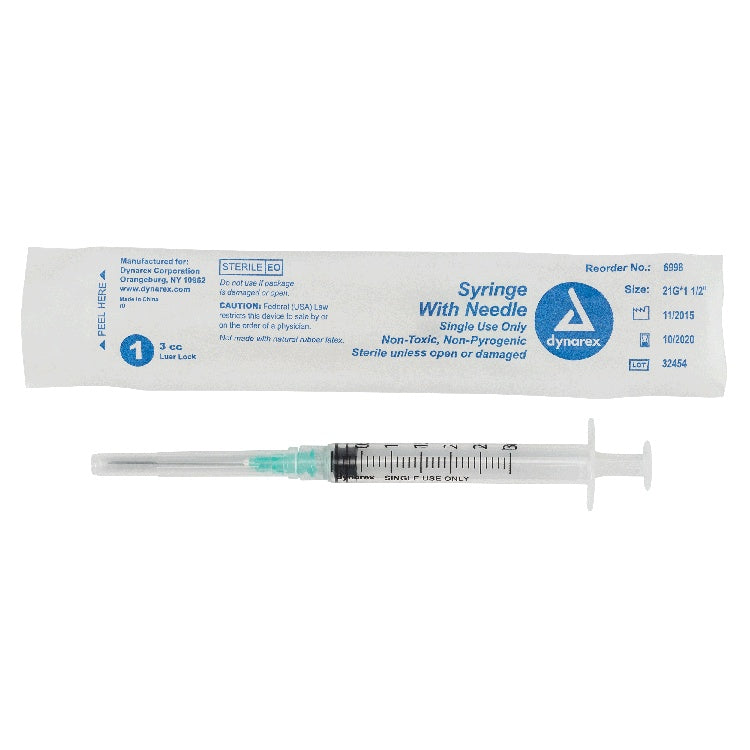 Syringe - Non-Safety with Needle - Luer Lock, 21G, 1.5" Needle, 3 cc, 8/100/cs