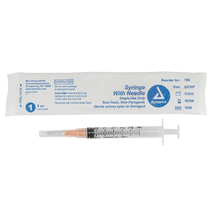 Syringe - Non-Safety with Needle - Luer Lock, 25G, 5/8" Needle, 3 cc, 8/100/cs