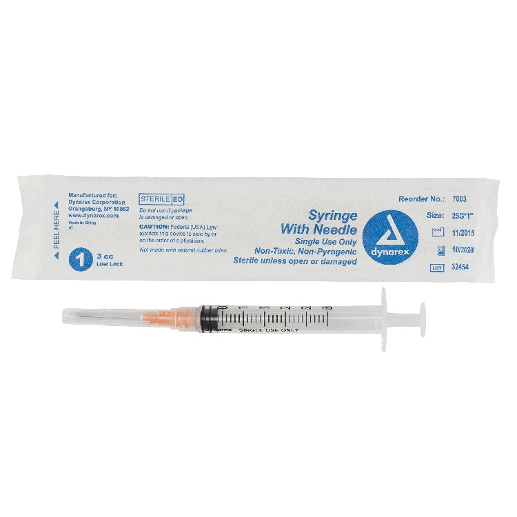 Syringe - Non-Safety with Needle - Luer Lock, 25G, 1" Needle, 3 cc, 8/100/cs