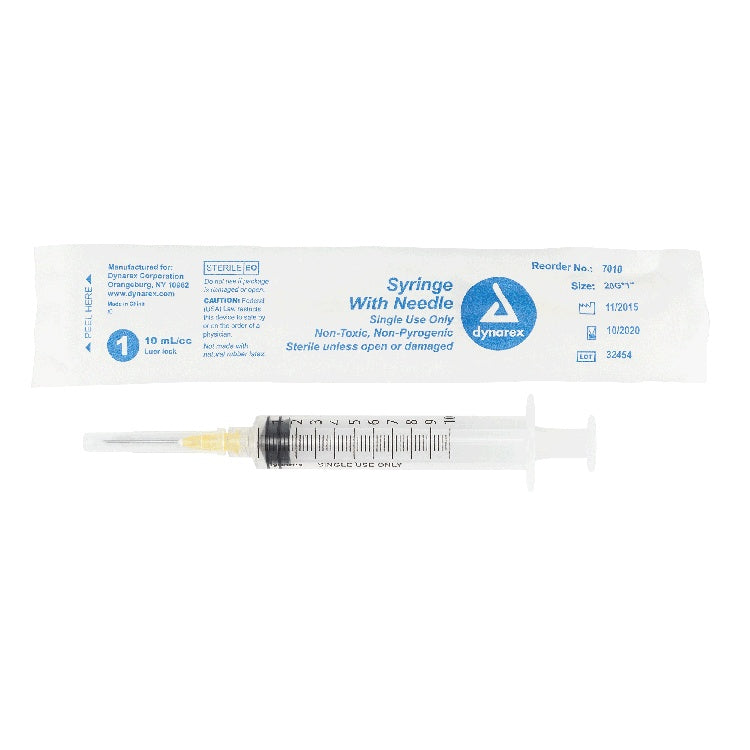Syringe - Non-Safety with Needle - Luer Lock, 20G, 1" Needle, 10 cc, 4/100/cs