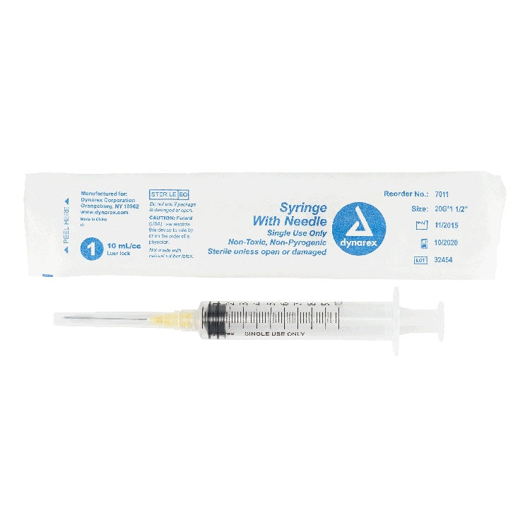 Syringe - Non-Safety with Needle - Luer Lock, 20G, 1.5" Needle, 10 cc, 4/100/cs
