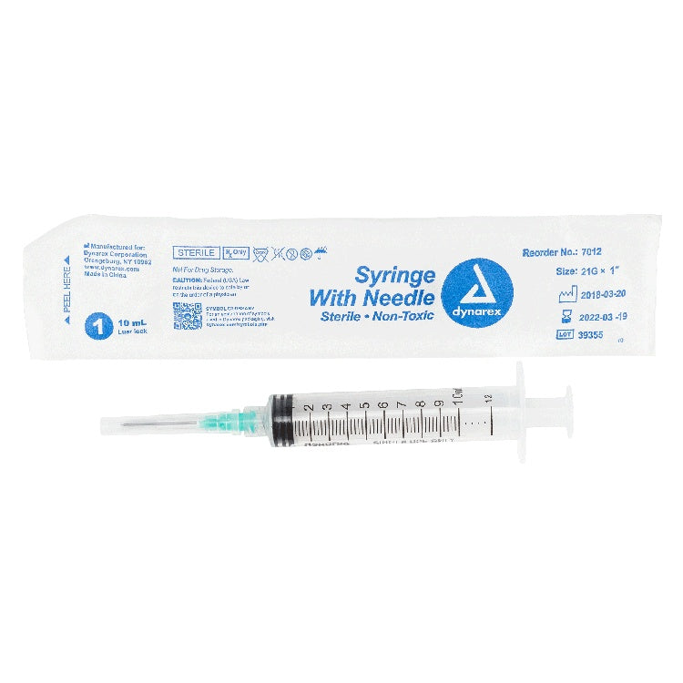Syringe - Non-Safety with Needle - Luer Lock, 21G, 1" Needle, 10 cc, 4/100/cs