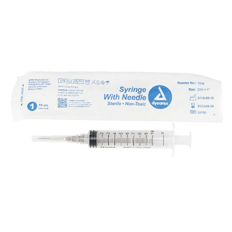 Syringe - Non-Safety with Needle - Luer Lock, 22G, 1" Needle, 10 cc, 4/100/cs