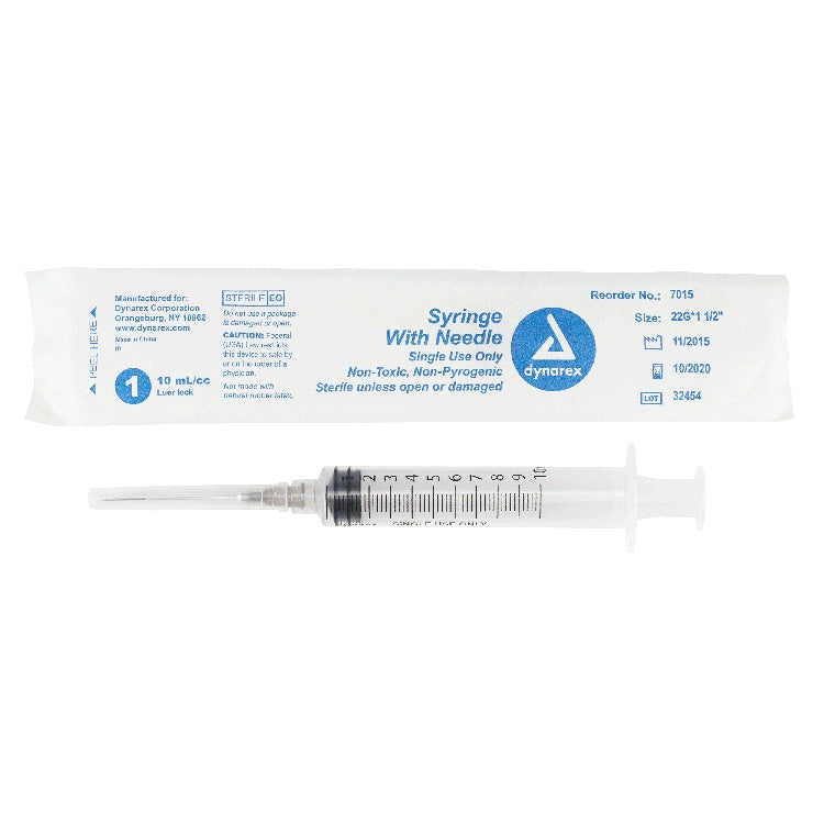 Syringe - Non-Safety with Needle - Luer Lock, 22G, 1.5" Needle, 10 cc, 4/100/cs