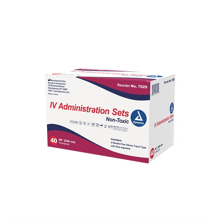 IV administration set - 10 drops 98", 2 needle-free, Y port flow reg, 40/bx