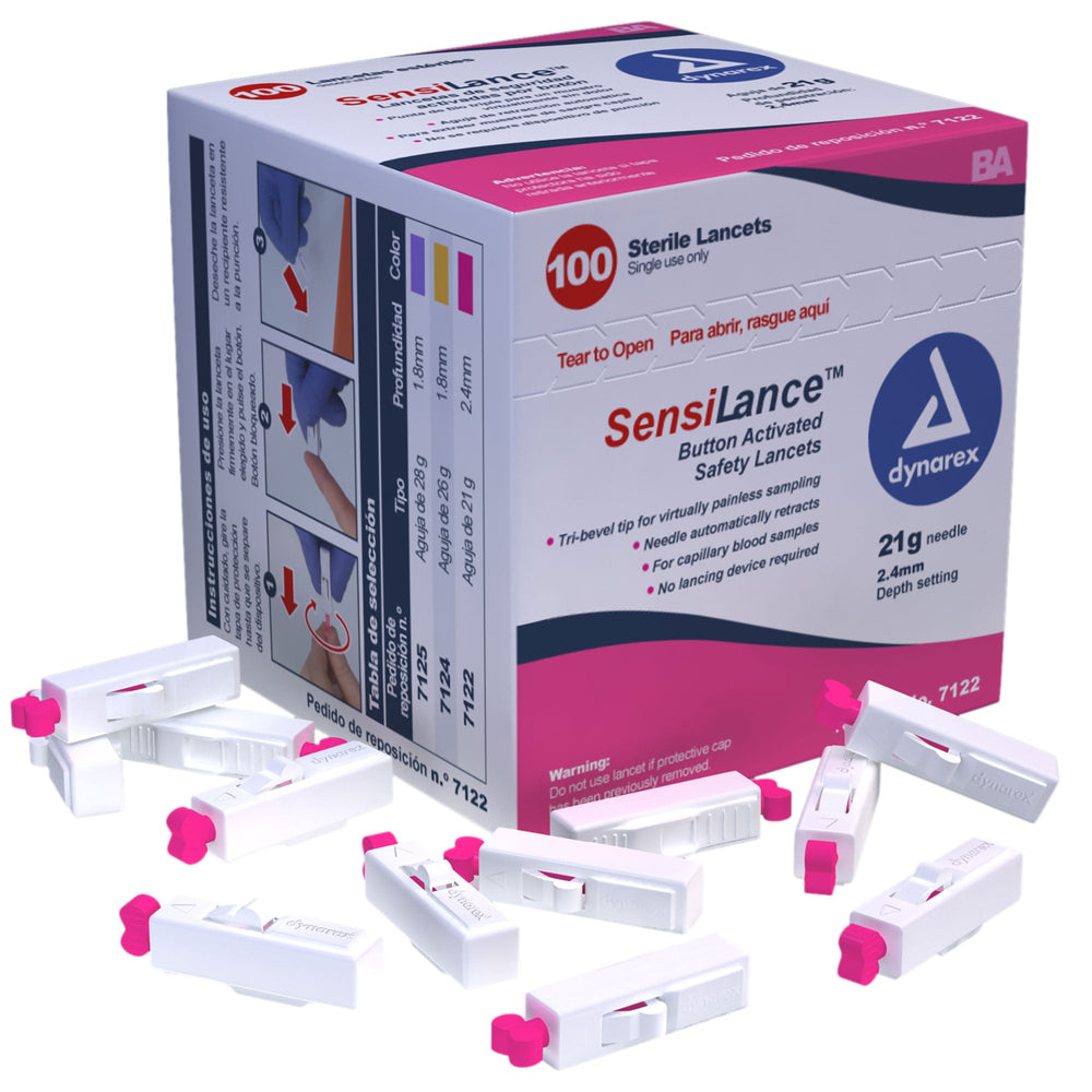 Button Activated Safety Lancets - Sterile, 21G, 2.4 mm, 10/100/cs