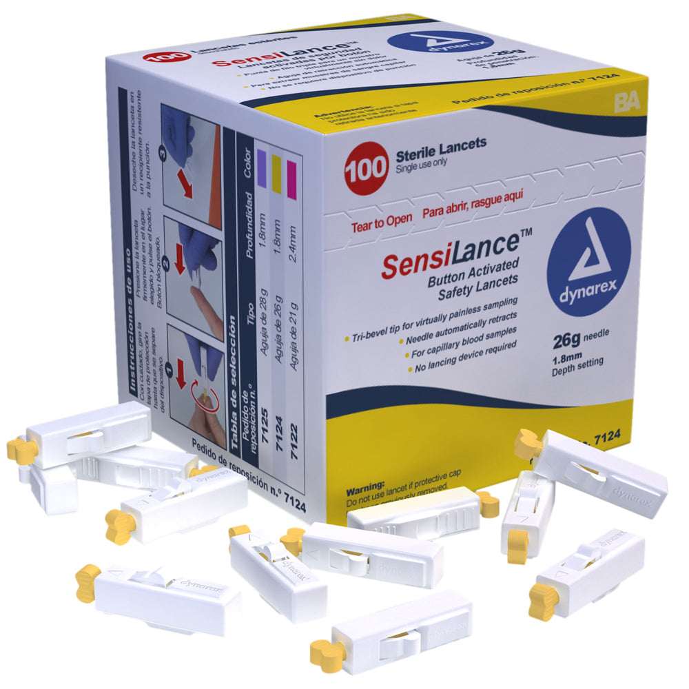 Button Activated Safety Lancets - Sterile, 26G, 1.8 mm, 10/100/cs