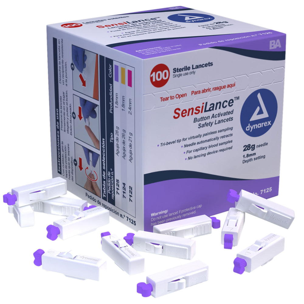 Button Activated Safety Lancets - Sterile, 28G, 1.8 mm, 10/100/cs