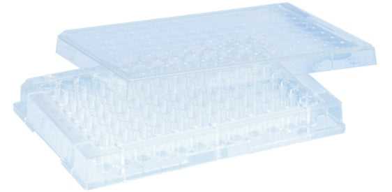 Micro test plate, 96 well, slip-on lid, flat base, PS, transparent