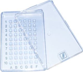 Micro test plate, Terasaki, 60 well, slip-on lid, base shape: conical, PS, transparent