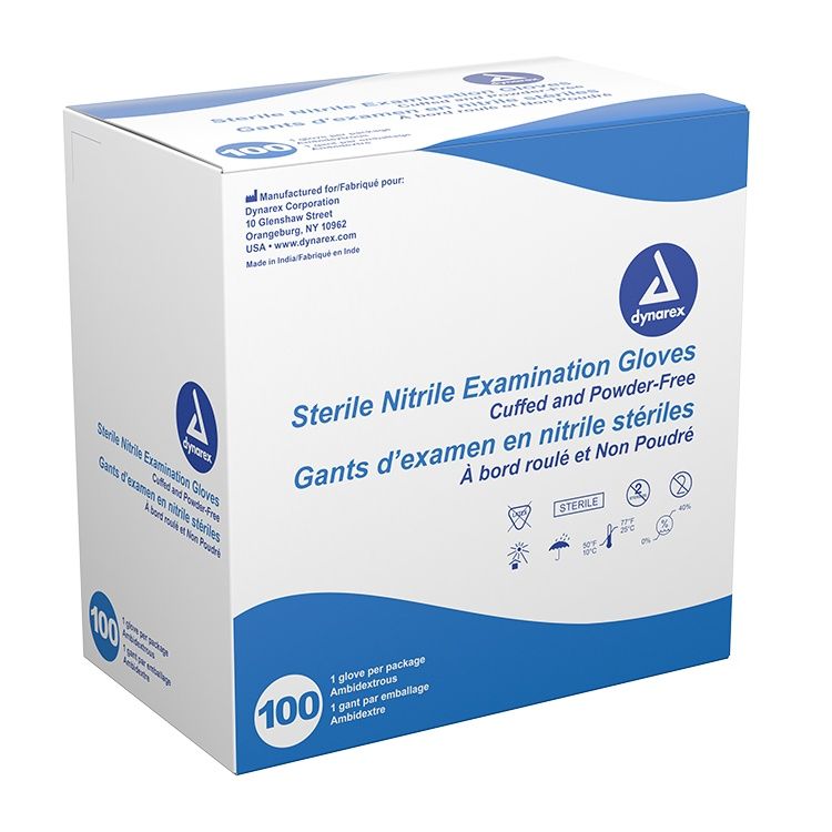 Nitrile Sterile Exam Gloves, Singles, Small, Powder-Free, 8/100/cs