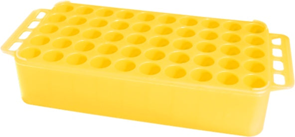 Block Rack D17, opening: 17 mm, 5 x 10, yellow, with handle
