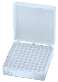 Storage box, hinged lid, PP, format: 10 x 10, for 100 collection tubes