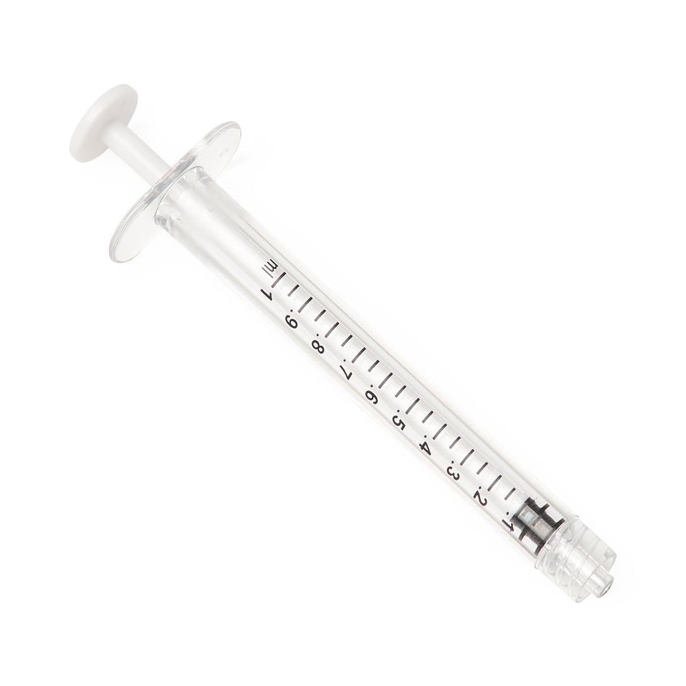 Health Care Logistics High-Pressure Polycarbonate Medication Syringe with Fixed Male Luer Lock Fitting, 1 mL, White