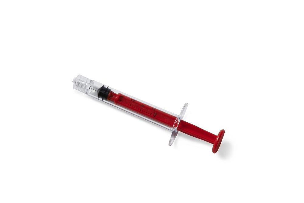 Health Care Logistics High-Pressure Polycarbonate Medication Syringe with Fixed Male Luer Lock Fitting, 1 mL, Red
