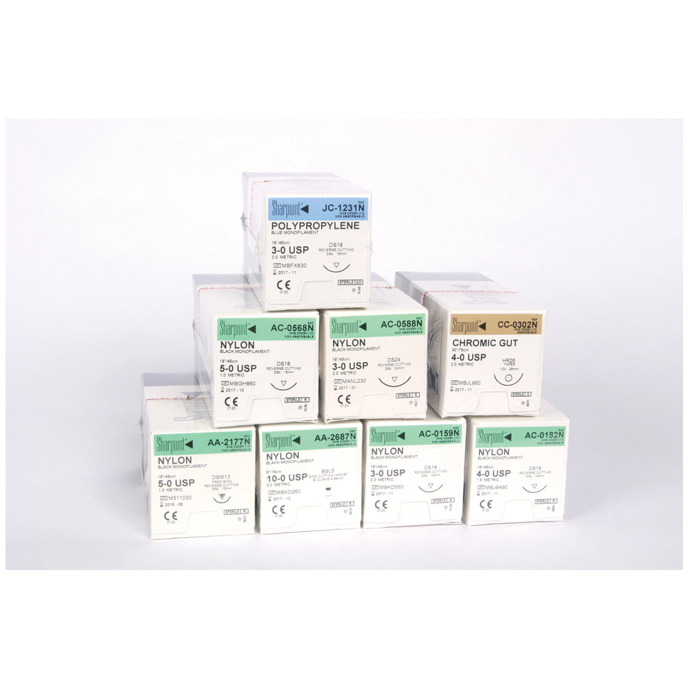 2/0 Nylon Suture, Black Mono