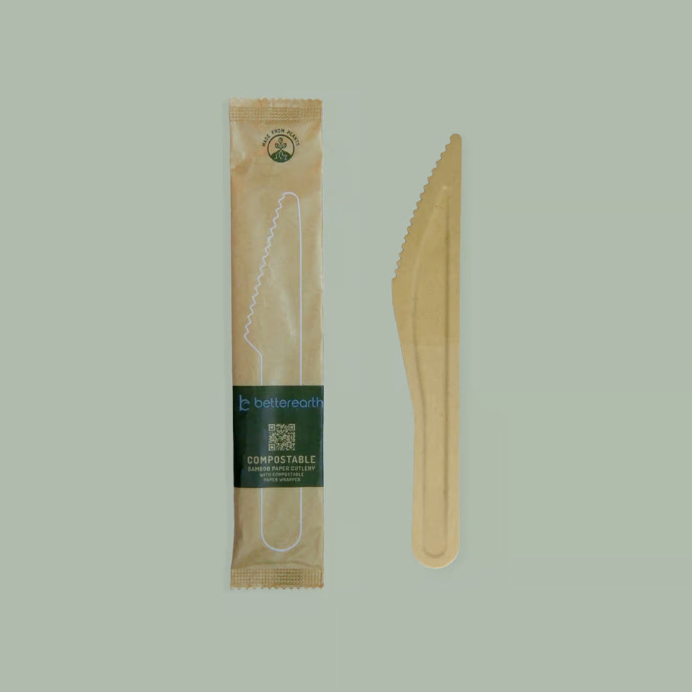 Knife, 6" - Individually Wrapped Compostable Cutlery (Natural Colored Cu