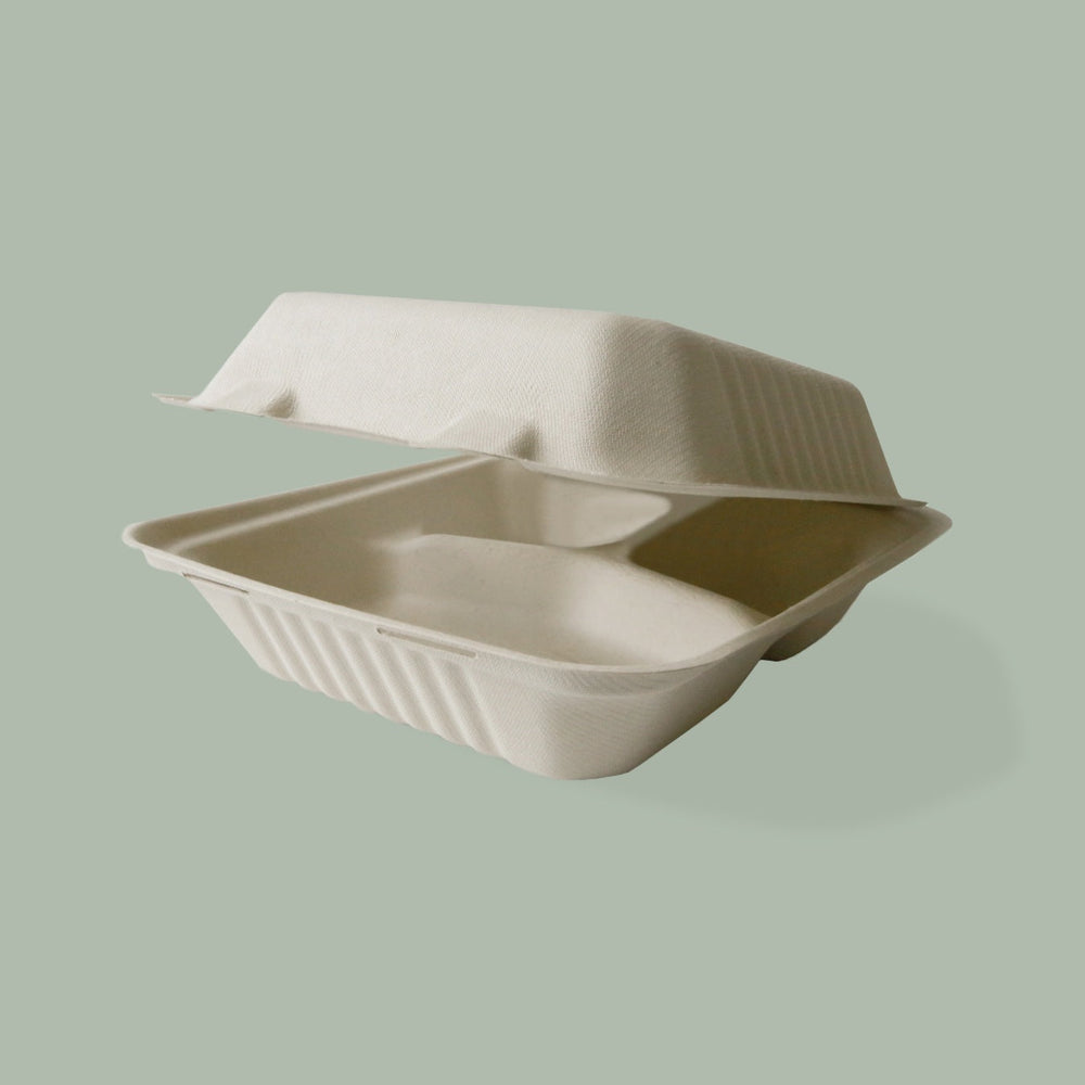 8" x 8" 3 Comp Eco-Bamboo Collection Hinged Clamshell