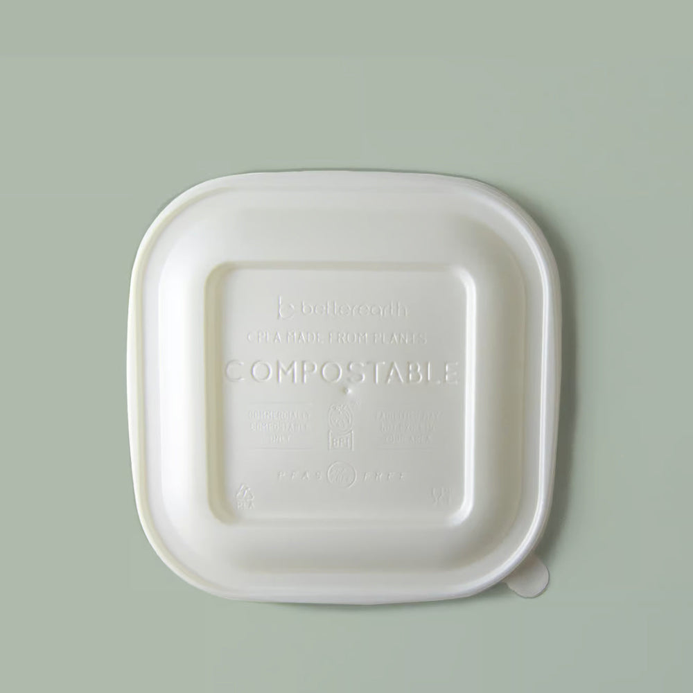 30-40oz Square Better Bowl Lid (170mm diameter), CPLA- Embossed, Co