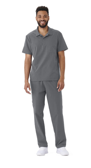 Men's Short-Sleeve Polo Scrub Top with 1 Pocket, and Snap Placket, Small, Charcoal