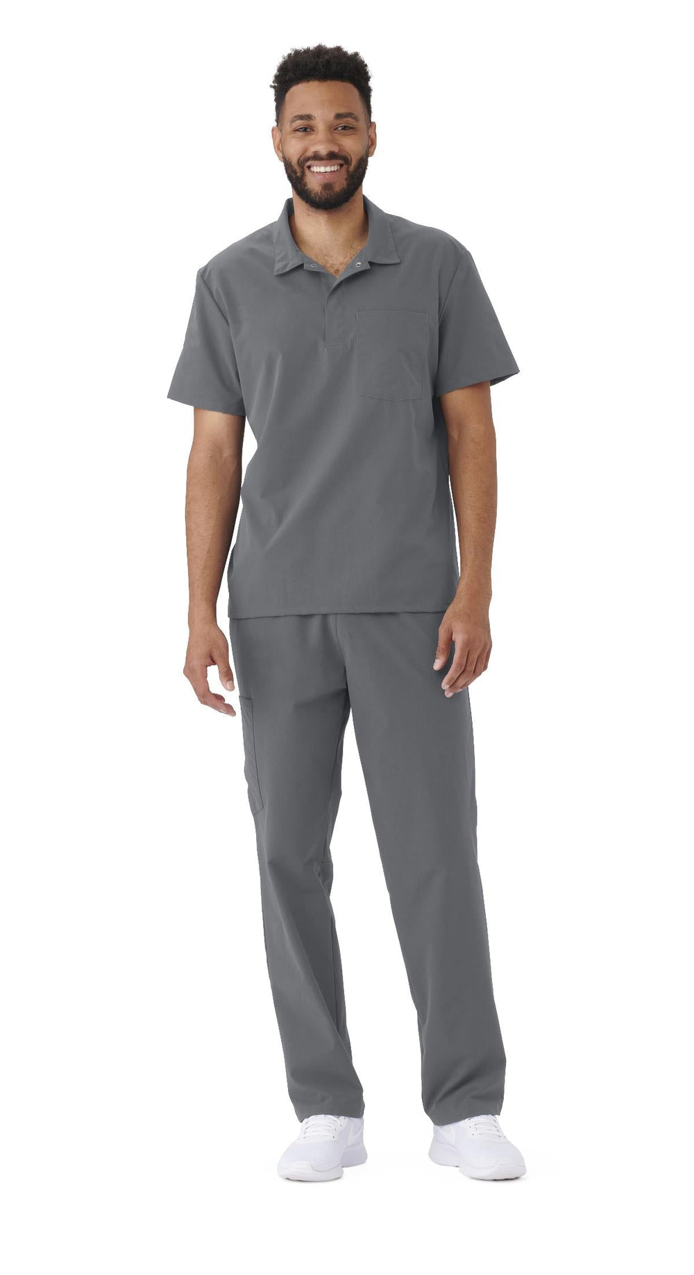Men's Short-Sleeve Polo Scrub Top with 1 Pocket, and Snap Placket, 2X-Large, Charcoal
