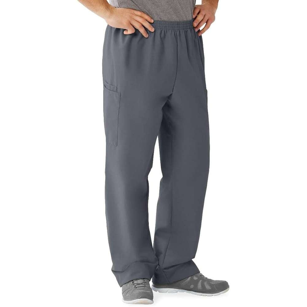 AngelStat Unisex Cargo Scrub Pants with Elastic Waist, Charcoal, Petite Inseam, Size XL