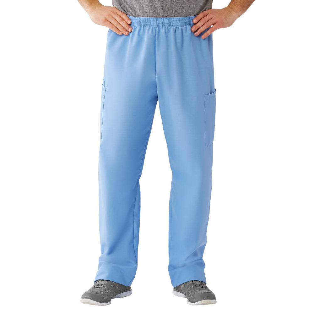AngelStat Unisex Cargo Scrub Pants with Elastic Waist, Ceil Blue, Long Inseam, Size 3XL