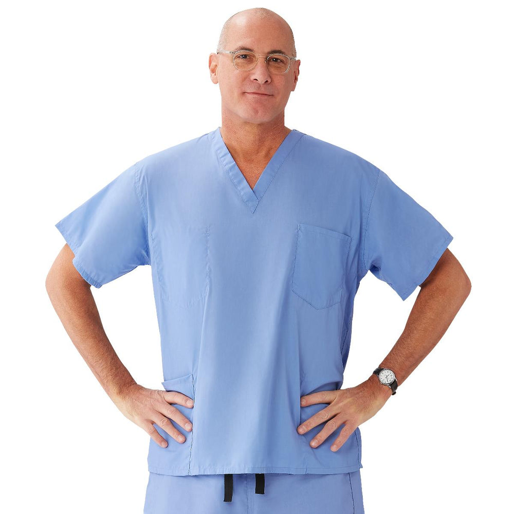 Encore Unisex Reversible V-Neck 2-Pocket Scrub Top with Medline Color-Coding, Size XL, Ceil Blue