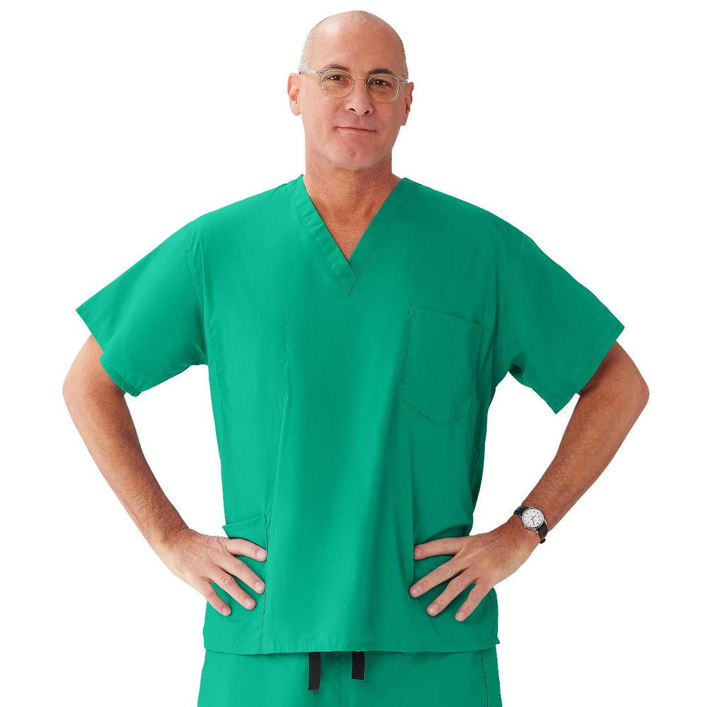 Encore Unisex Reversible V-Neck 2-Pocket Scrub Top with Medline Color-Coding, Size XS, Jade