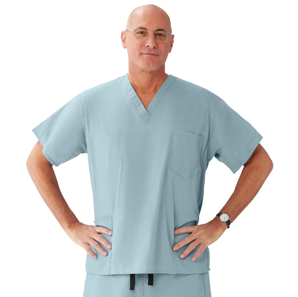 Encore Unisex Reversible V-Neck 2-Pocket Scrub Top with Medline Color-Coding, Size XL, Misty