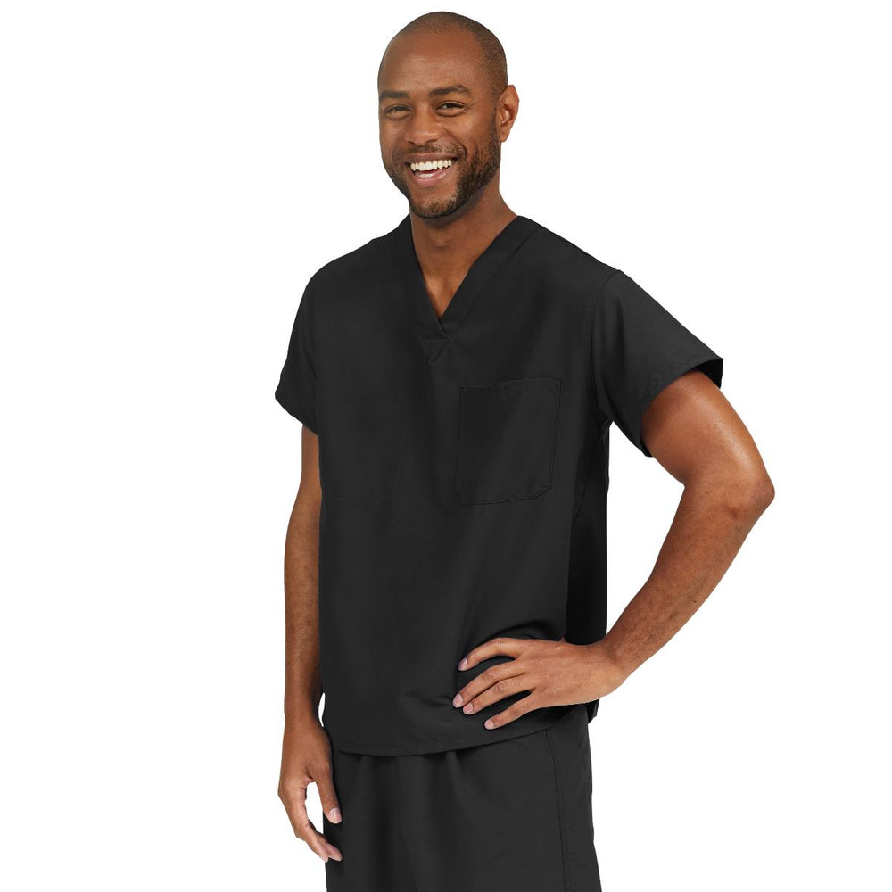 PerforMAX Unisex Reversible V-Neck Scrub Top with Chest Pocket, Black, Size 2XL, Angelica Color Code